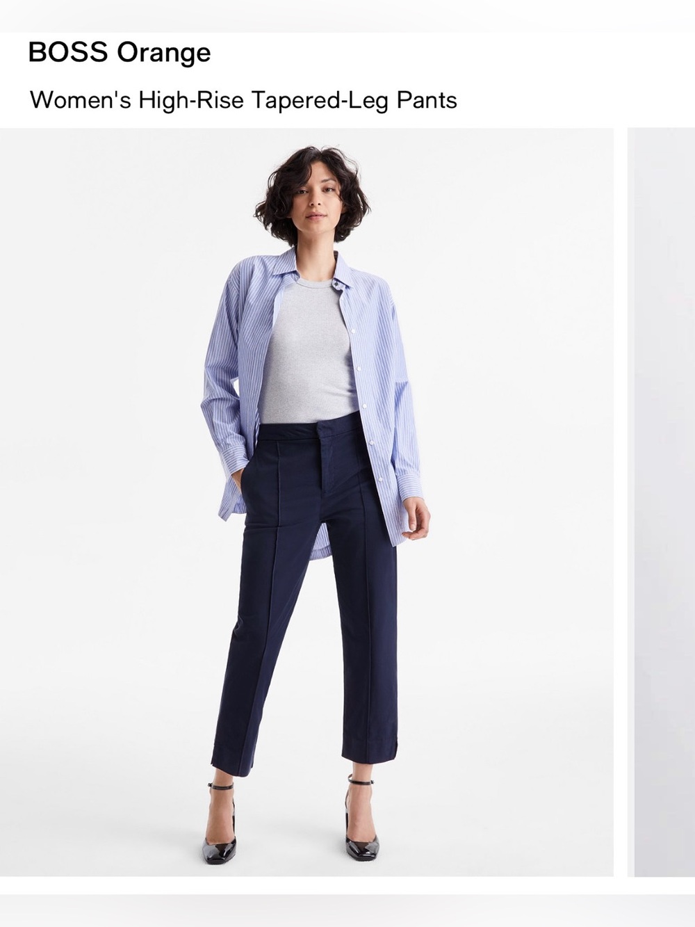 BOSS ORANGE Navy High-Rise Cropped Tapered Pants